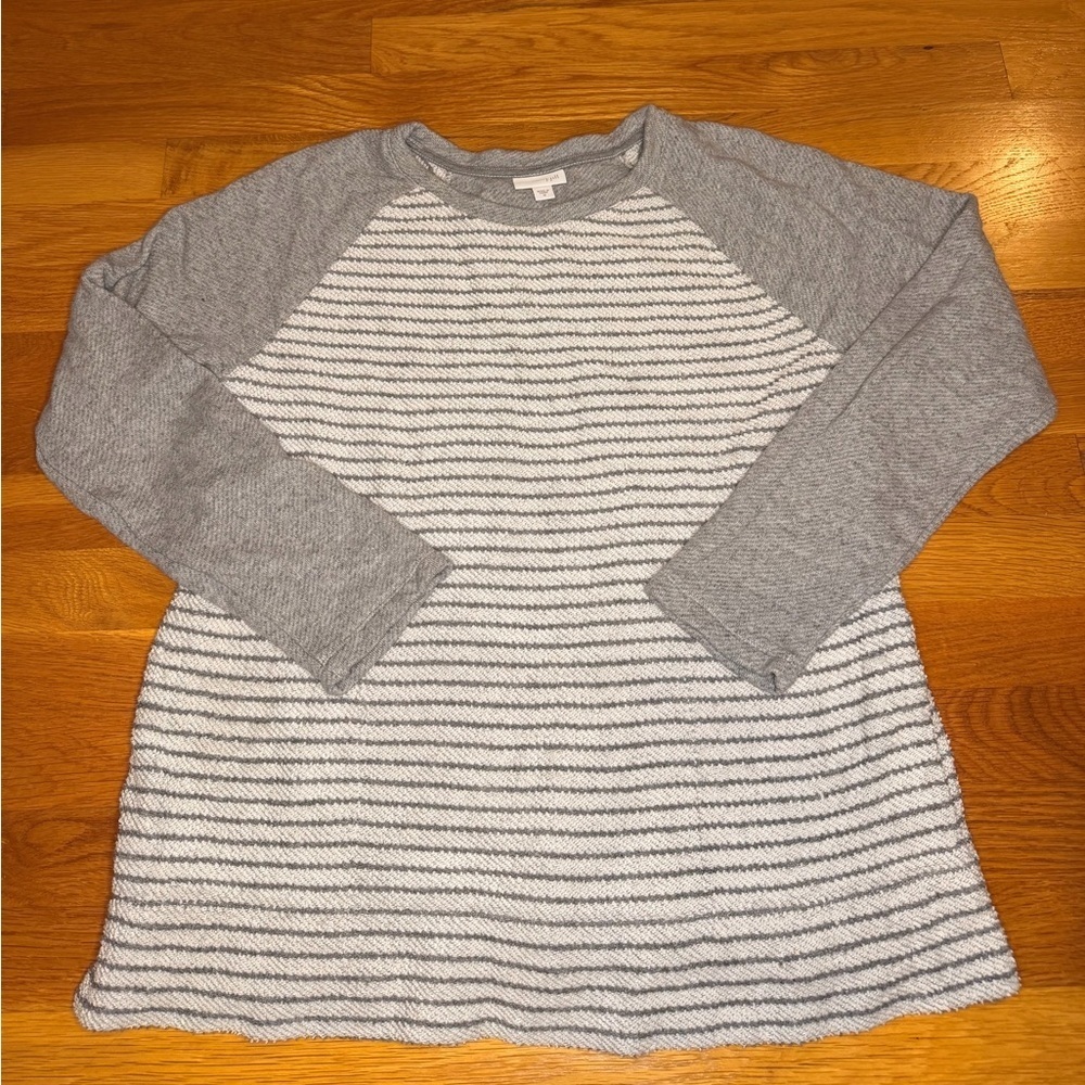 J.Jill Gray Stripe Raglan Sleeve Knit Top Medium Cotton